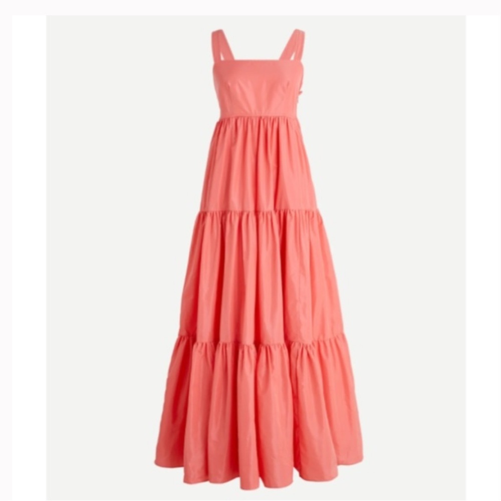 Crew Coral Tiered Maxi Dress‎ Taffeta Adjustable Straps NWT 2 Homecoming